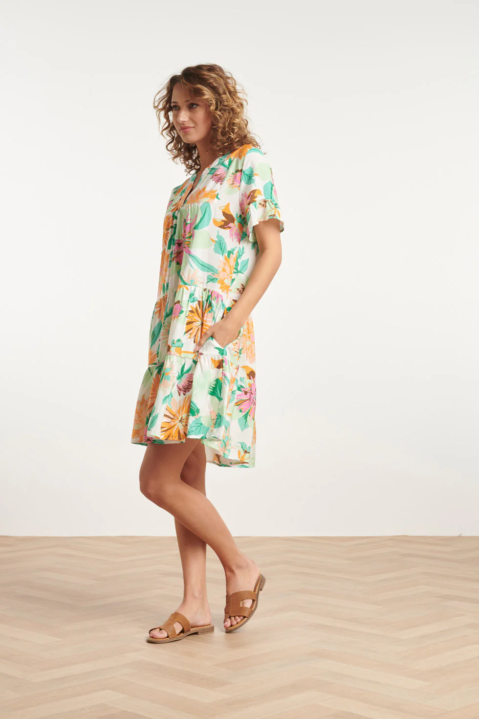 24041  Bloemenprint Jurk | Off White - Muticolour - Image 5