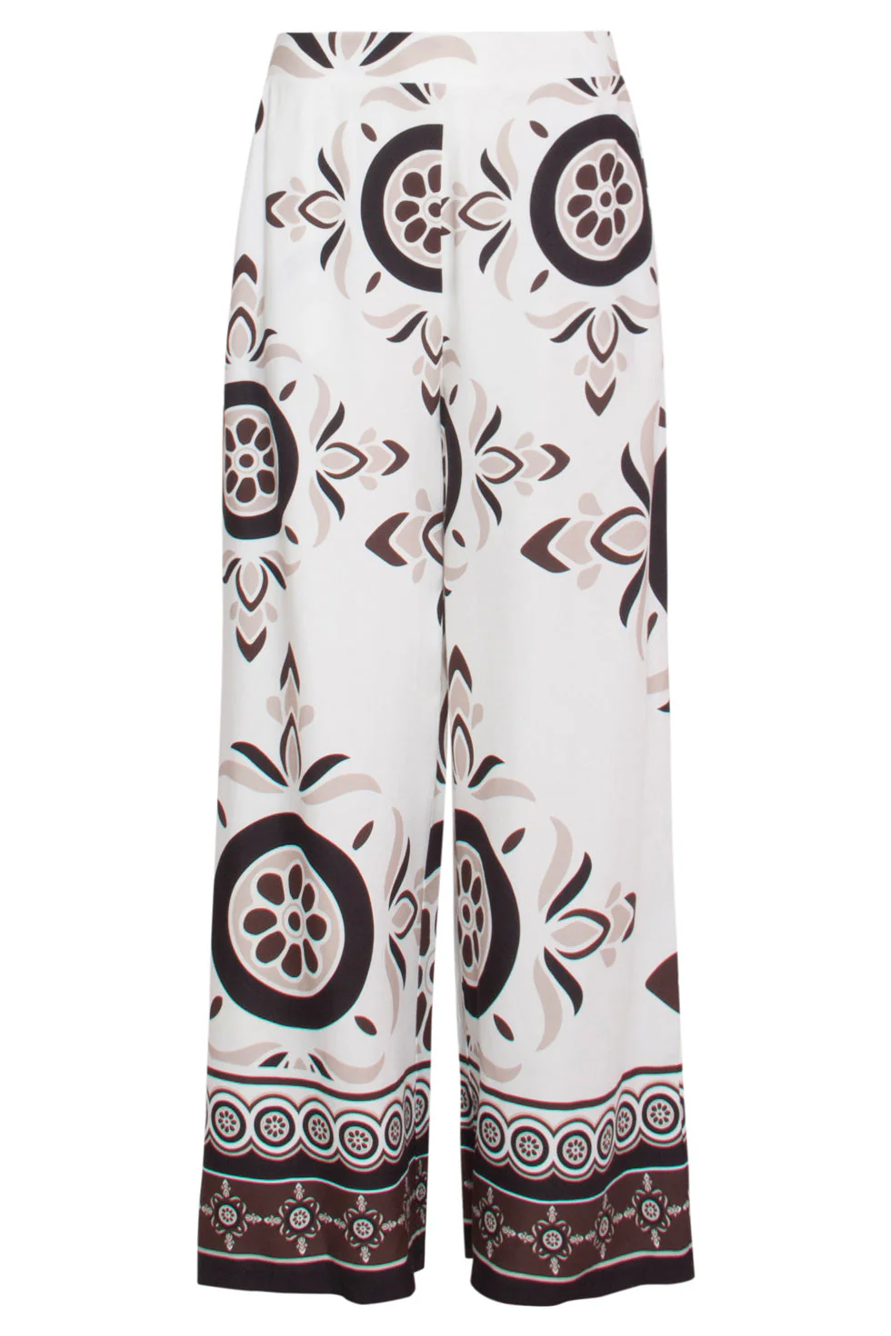 24056 Lang Flowy Broek Met Ornamentprint | White - Sand - Image 2