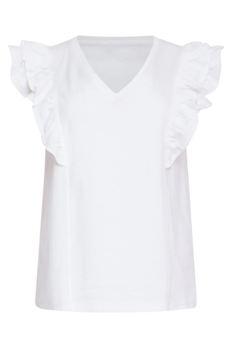 24171 Basic Te Top Met Speelse Dubbele Ruches | White - Image 2