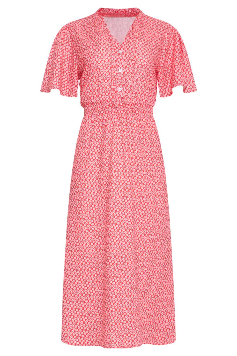 24177  Midi Jurk Met Knoopsluitingsmok | Red - White - Image 2