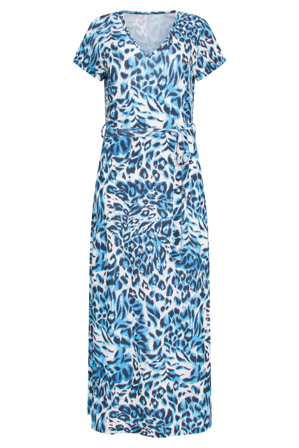 24363 Dames Maxi Te Jurk Met Dieren Print | White - Light Blue - Image 2