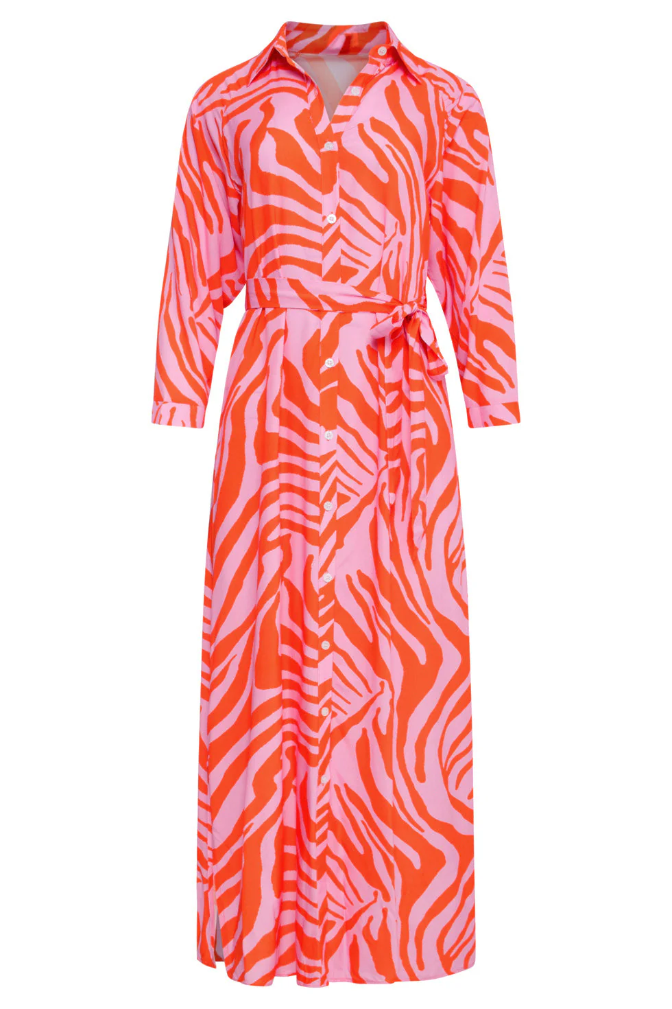 25086 Summer Maxi Shirt Jurk Met Dierenprint | Pink - Orange - Image 2