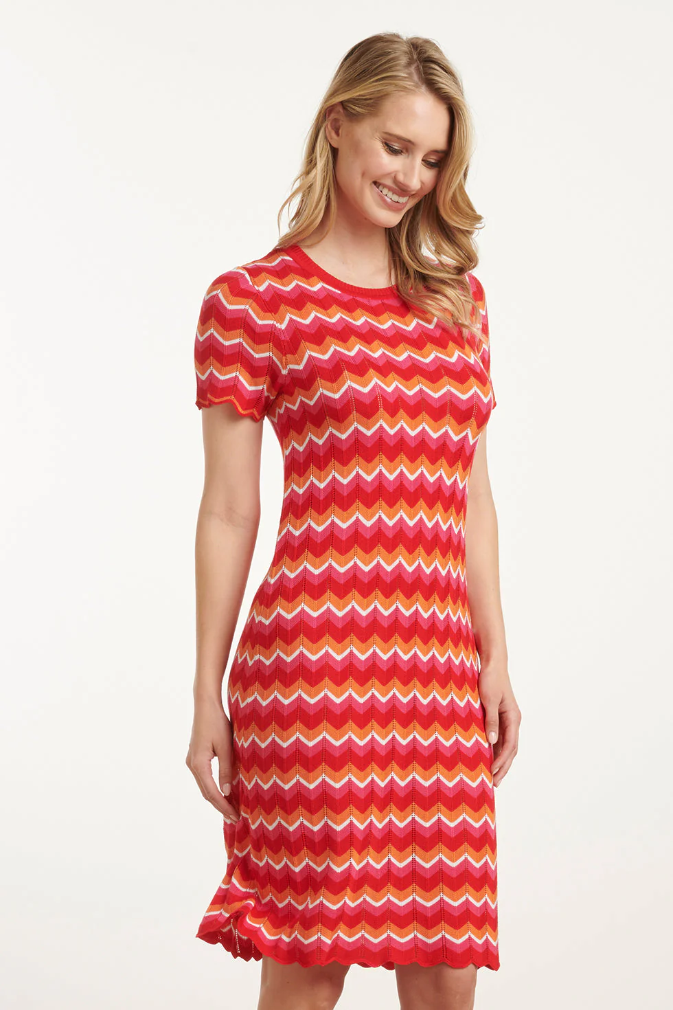 25098 Multicoloured Zigzag Knitted Jurk | Red - Muticolour - Image 4