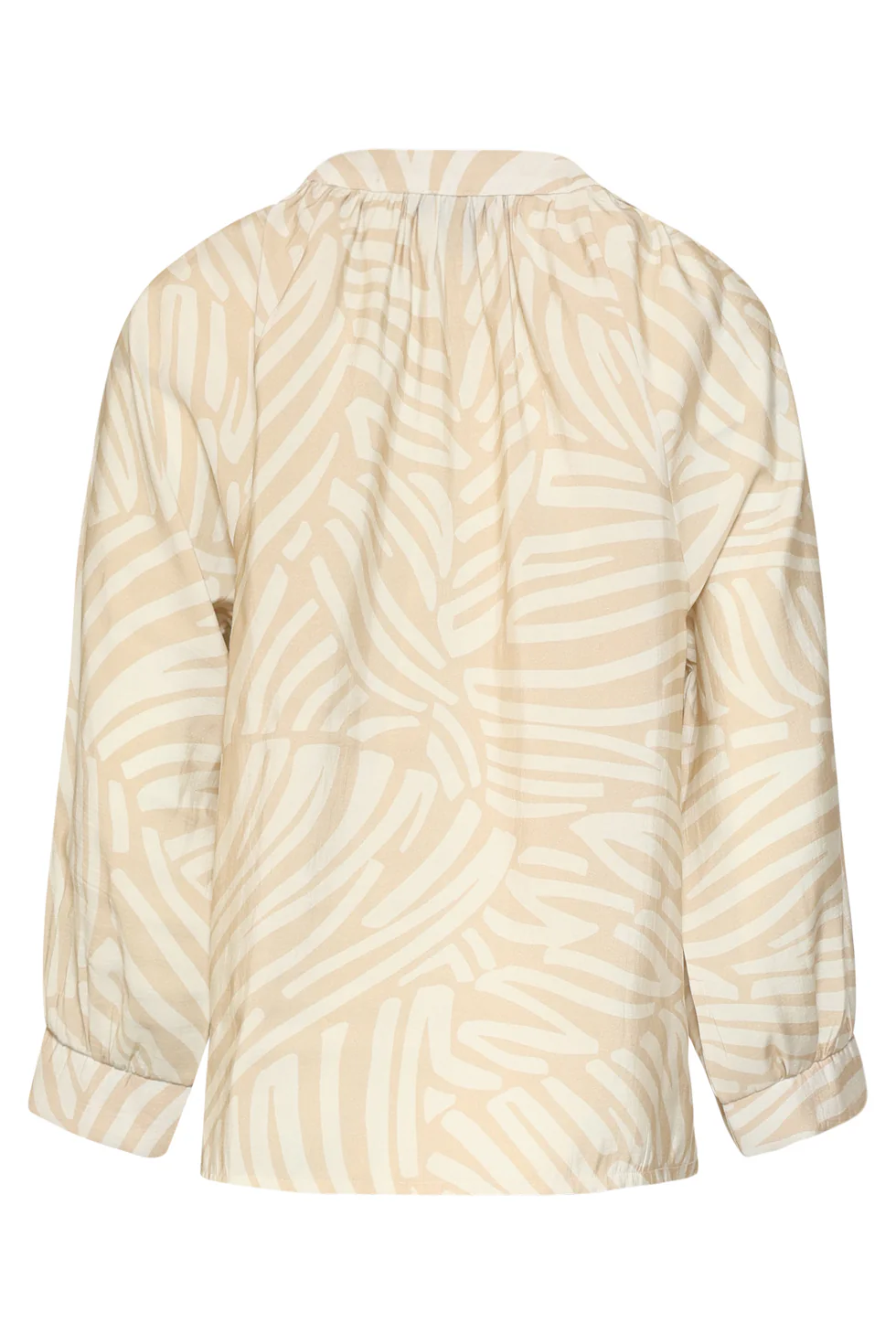 Beige Blouse Met Abstracte Print En Halflange Mouwen | Dark Sand - Off White - Image 13