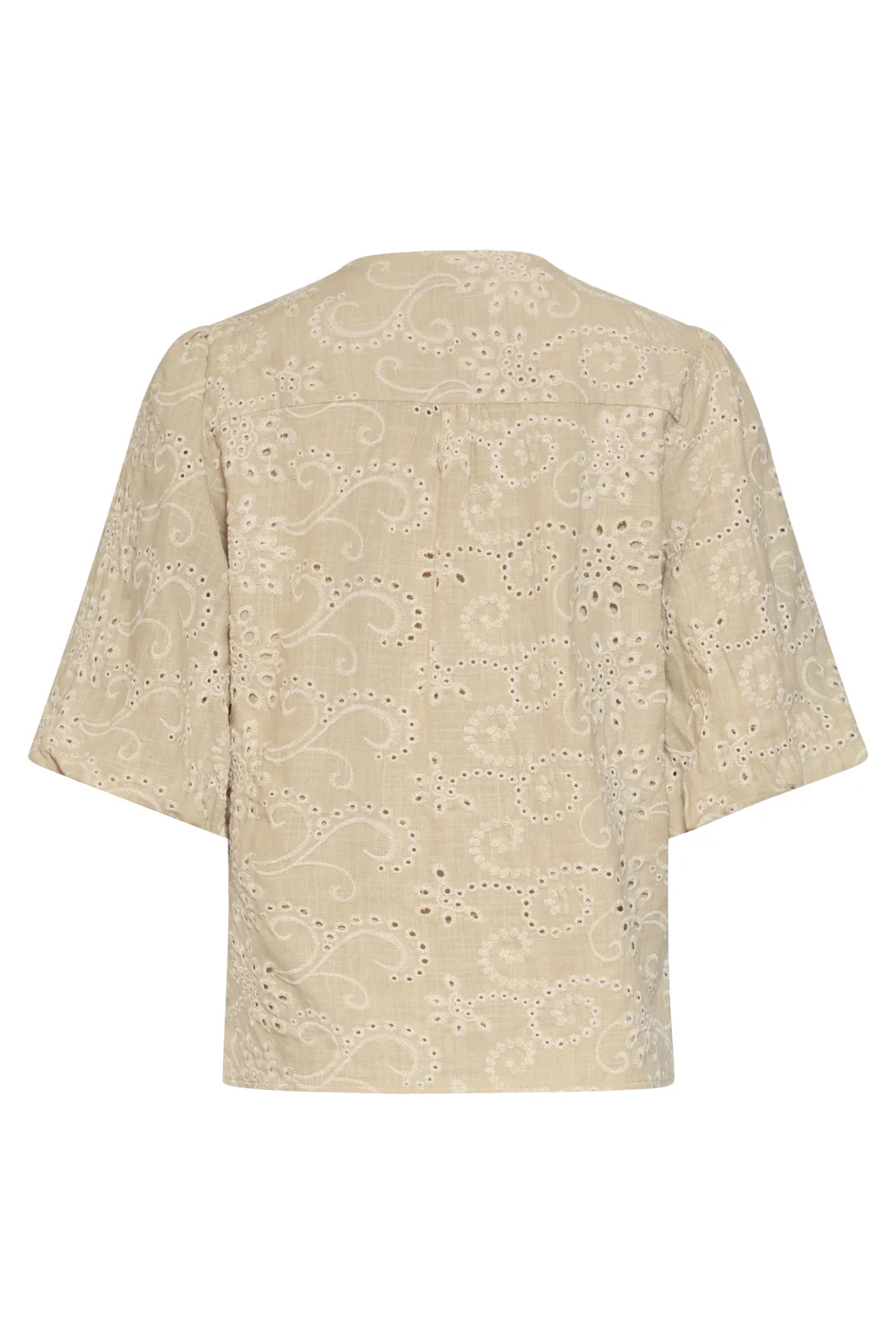 Beige Broderie Top Met Knoopsluiting | Sand - Image 14