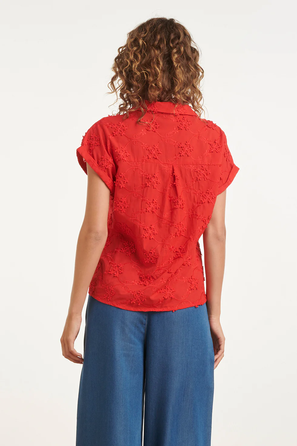 Blouse Met Bloemen Borduursel En Korte Mouwen | Red - Image 6