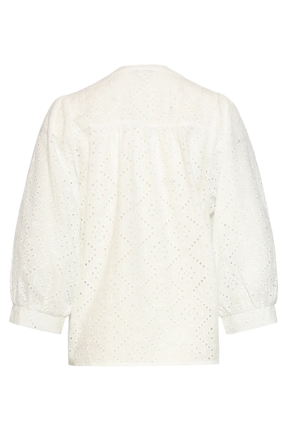 Broderie Blouse Met Knoopsluiting En Driekwart Mouwen | White - Image 13