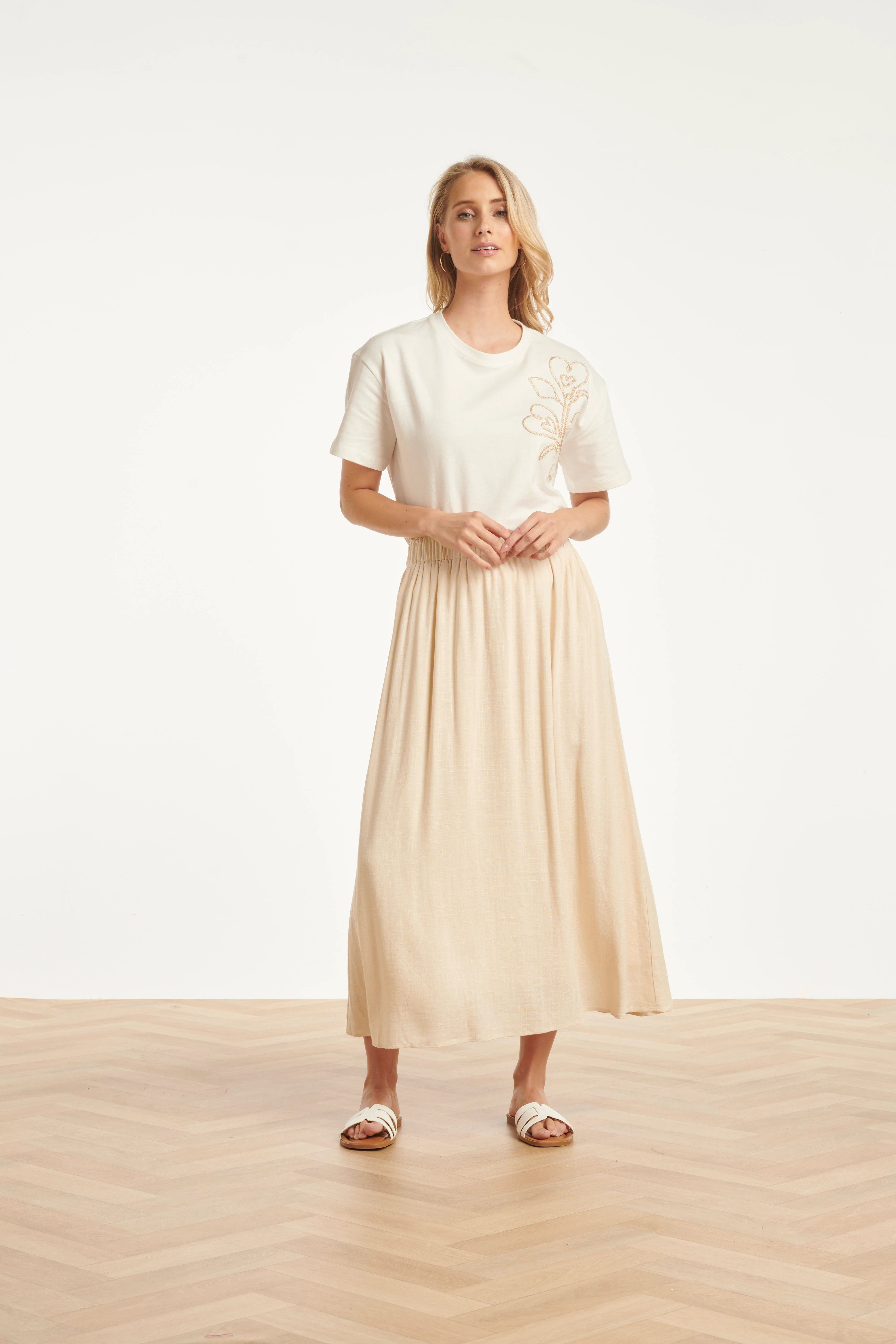 Dames Rok Met Elastische Taille En Midi Lengte | Sand