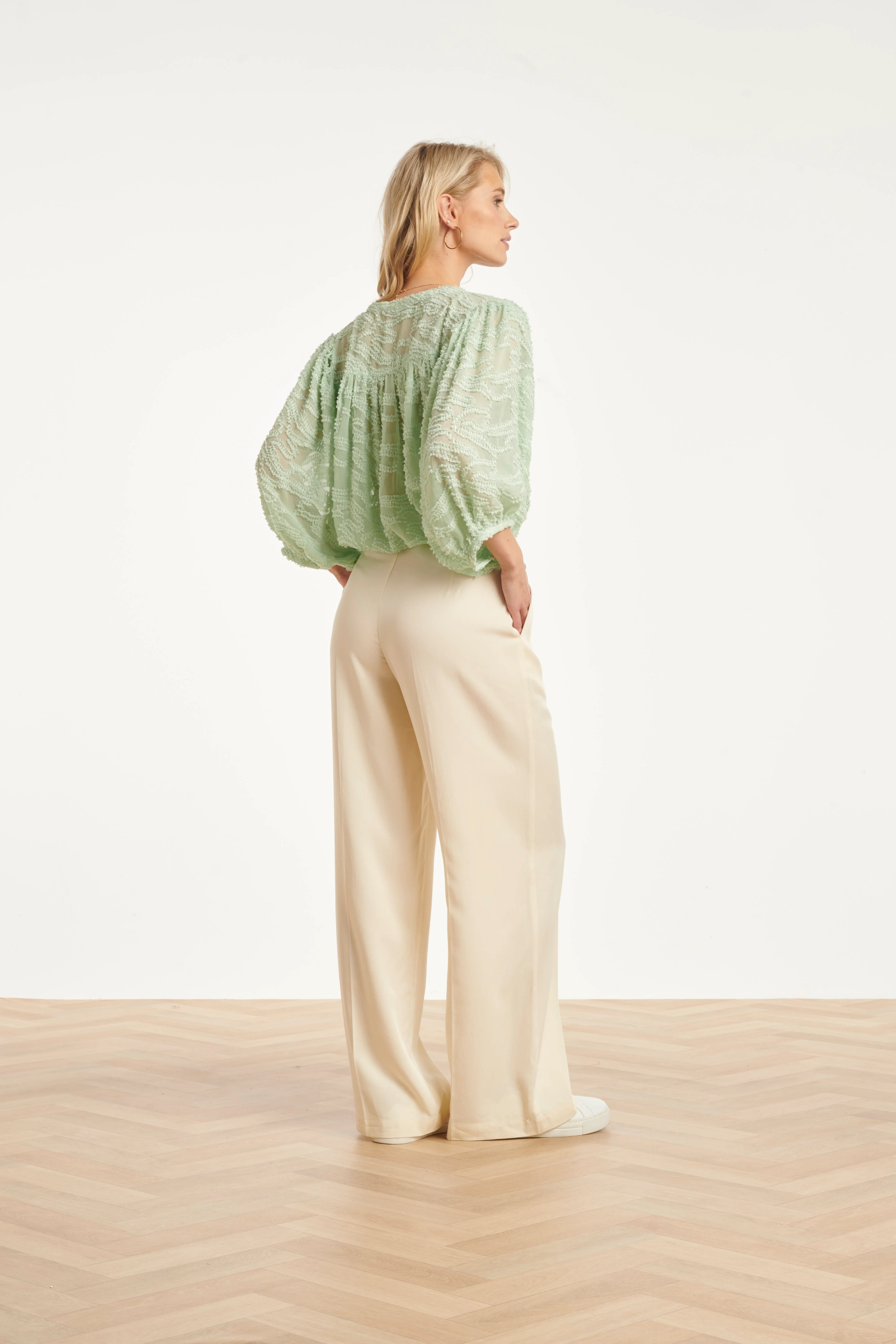 Dames Zachte Wijde Pantalon Met Rechte Pijpen | Off White - Image 10