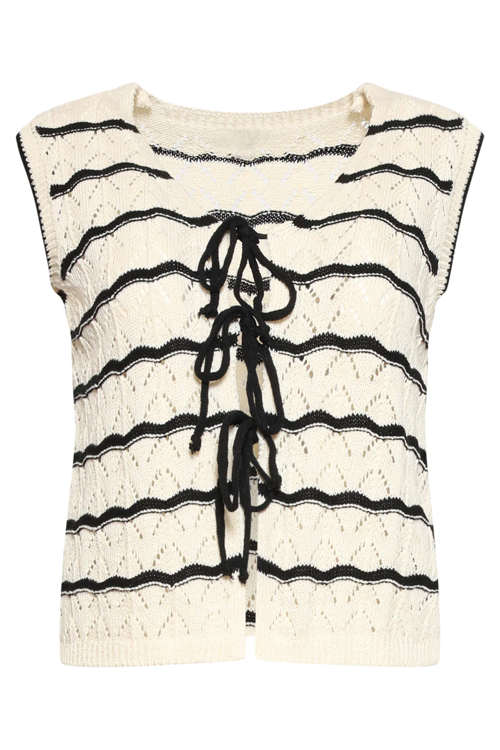 Gebreide Top Met Trendy Vetersluiting | Off White - Black - Image 11