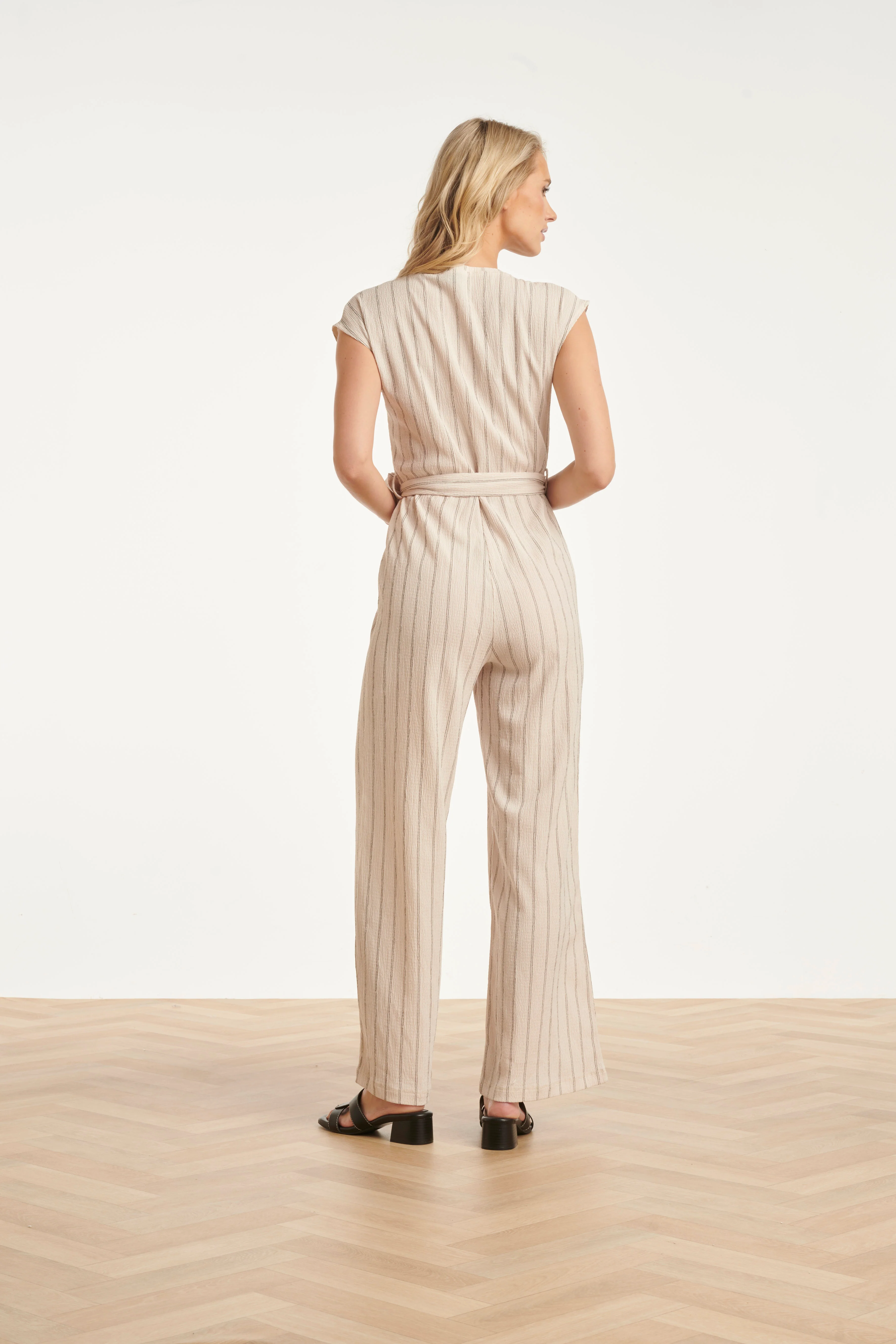 Gestreepte Jumpsuit Met Ingeweven Structuur | Off White - Black - Image 12