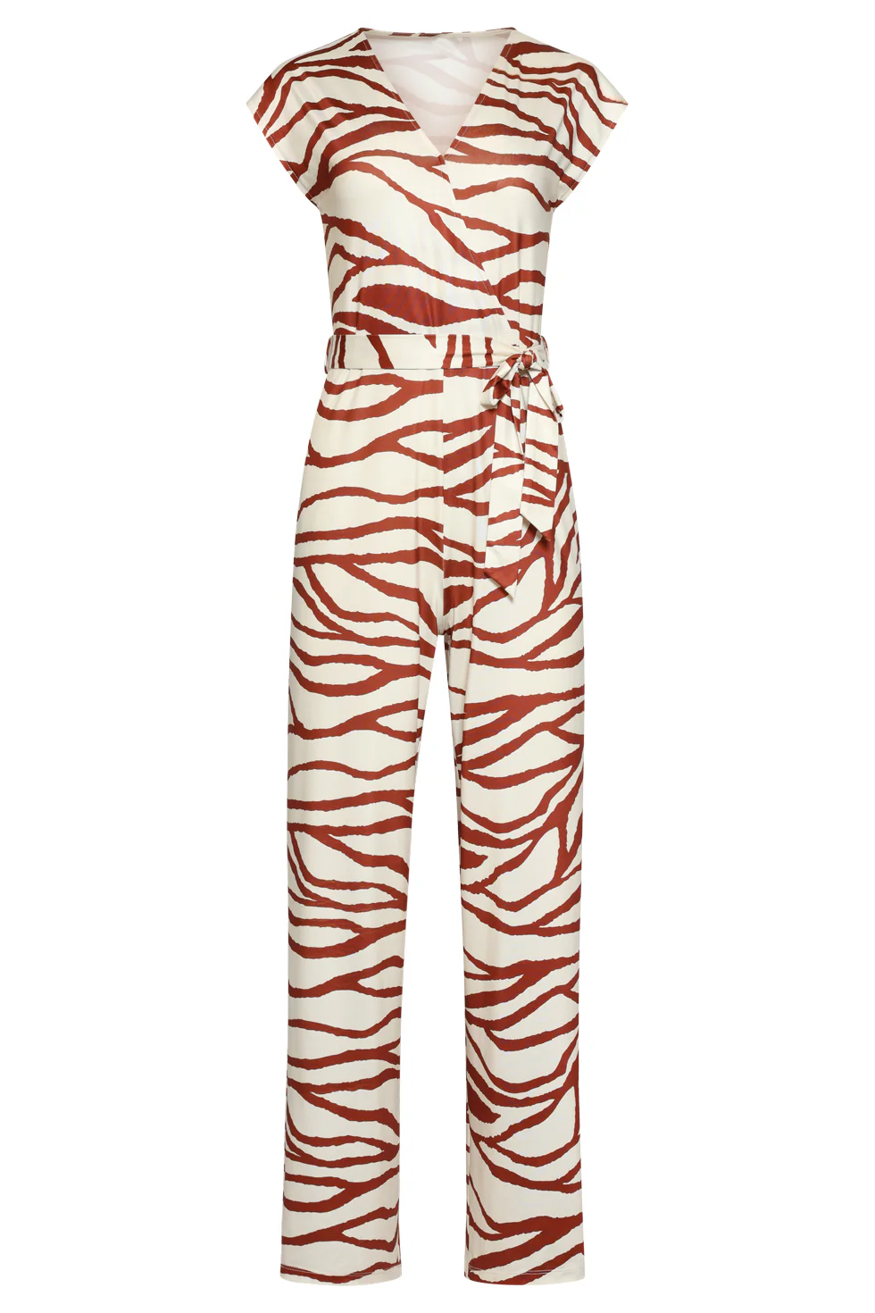 Jumpsuit Met Bruine Zebraprint En V-Hals | Brique - Off White - Image 2