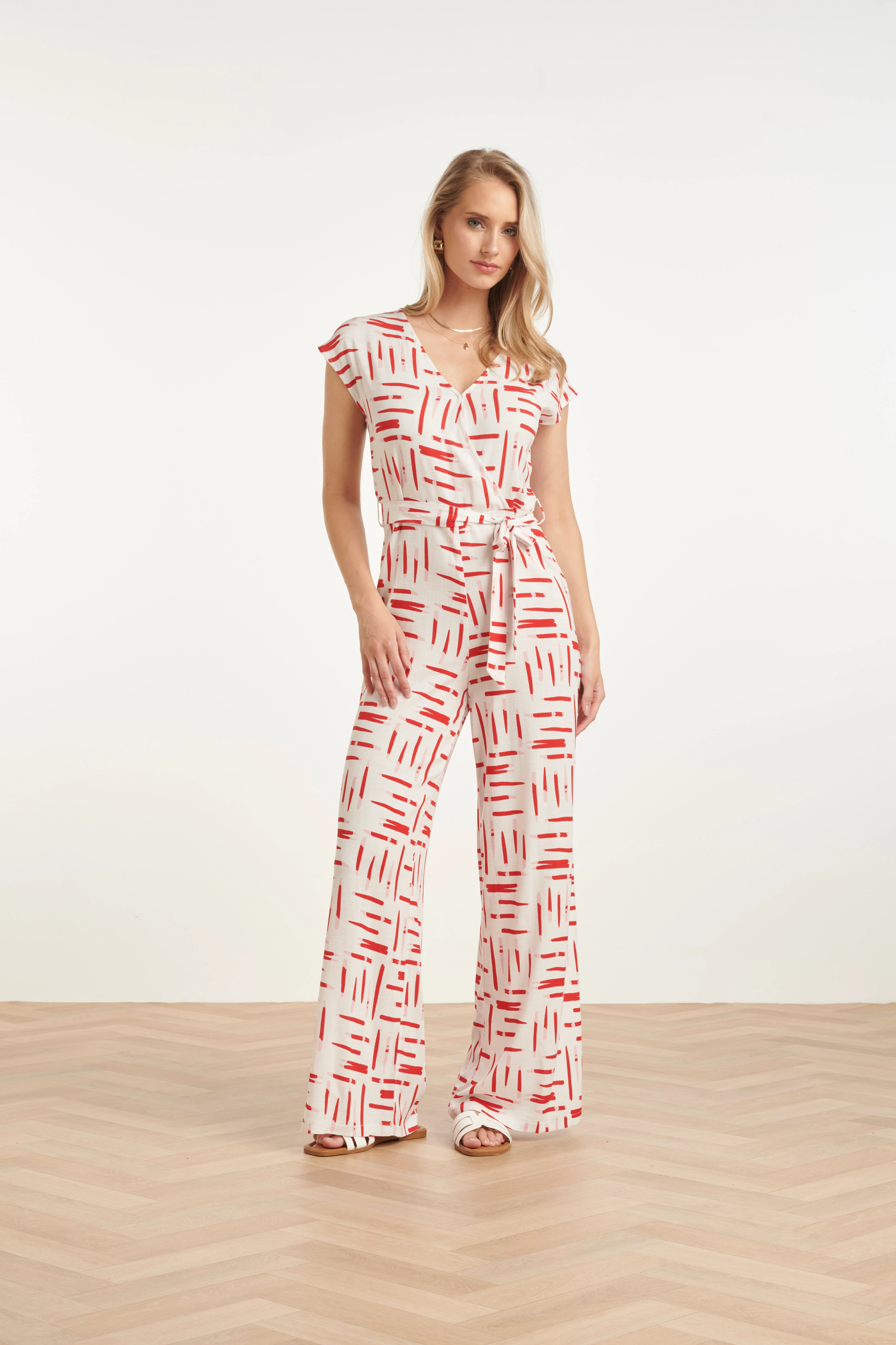 Jumpsuit Met Grafische Streep Print Rood/Wit | White - Muticolour