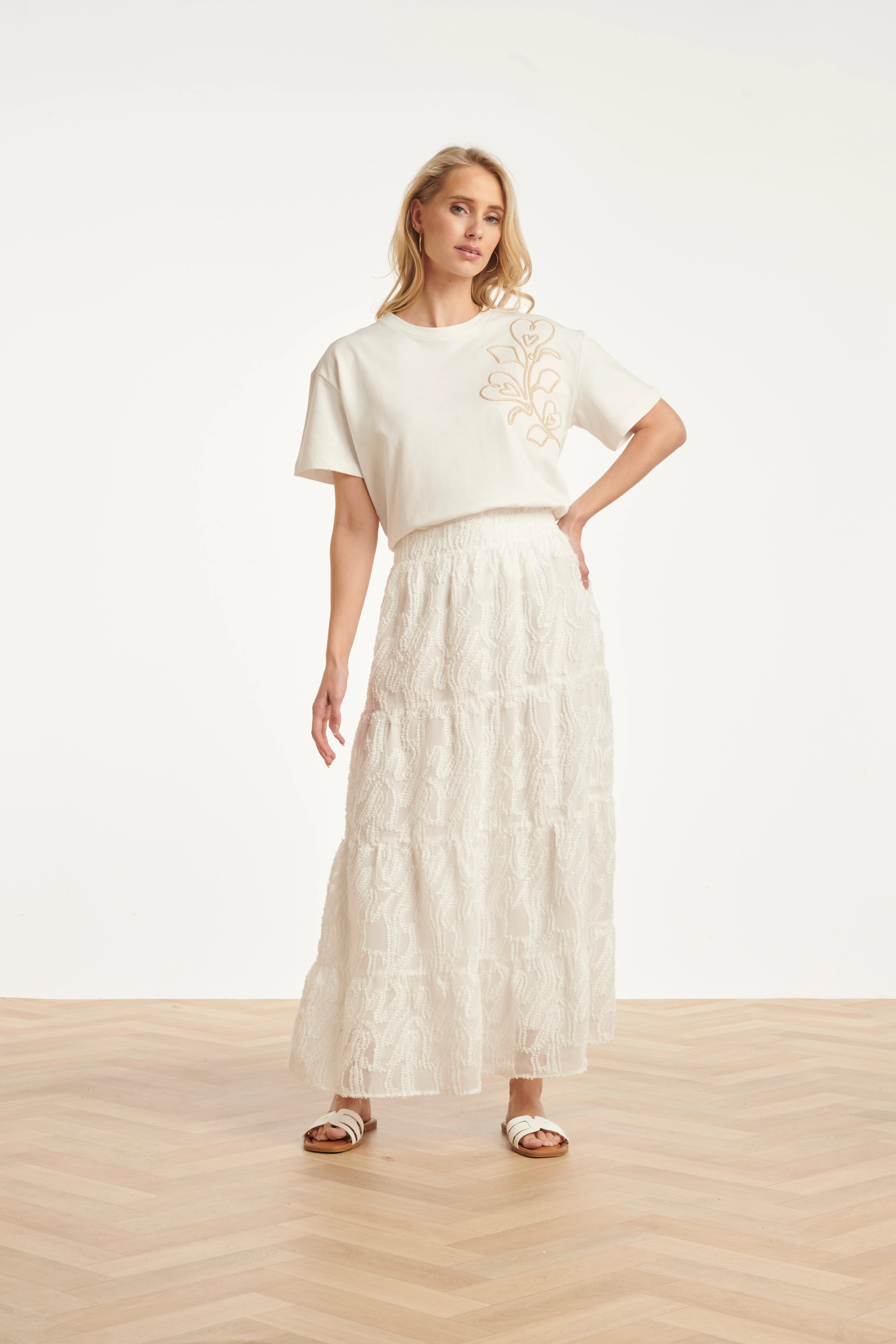 Maxi Rok Met Abstracte Structuur En Elastische Taille | White
