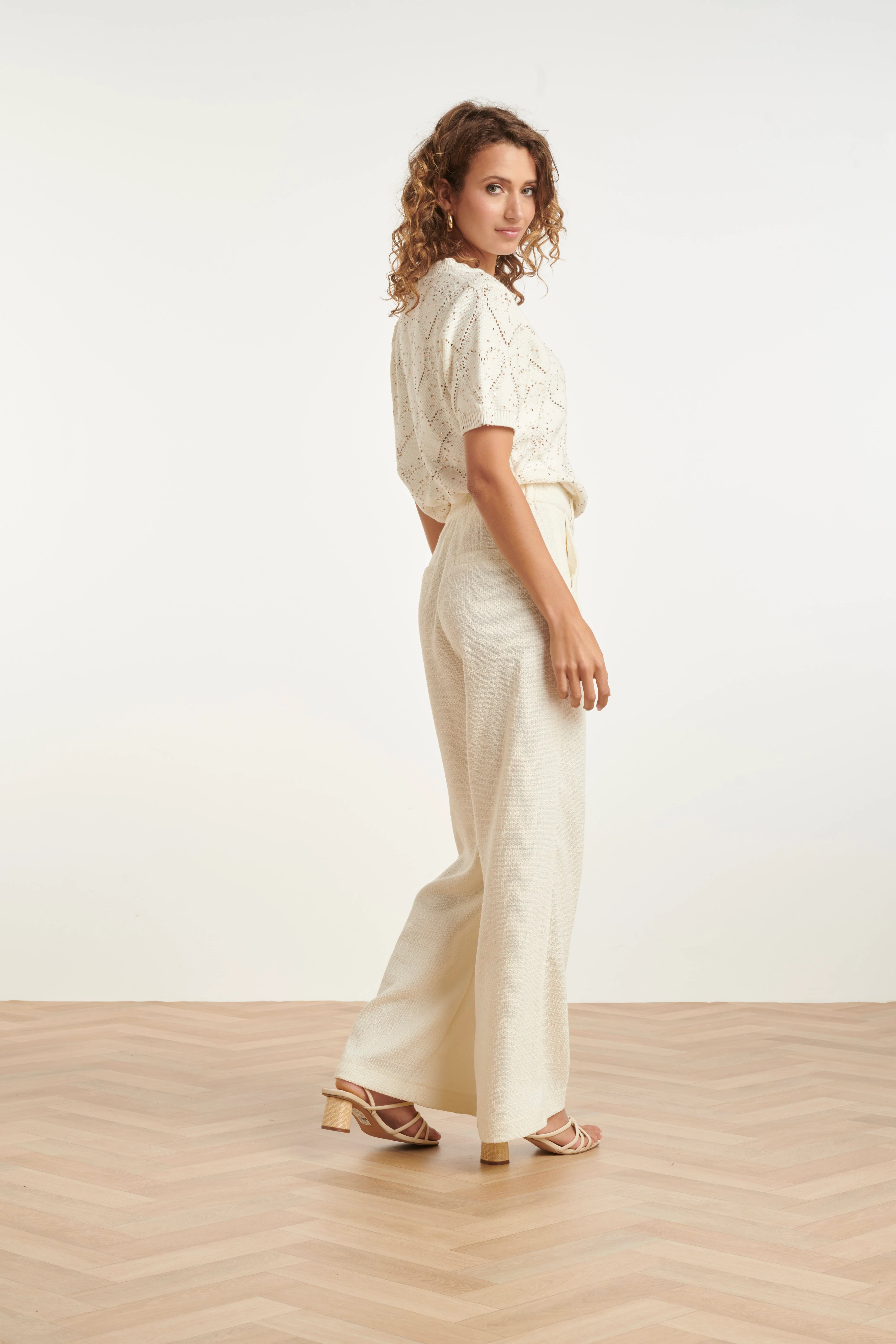 Tweed-Style Pantalon Met Klassieke Rechte Pijp | Off White - Image 4